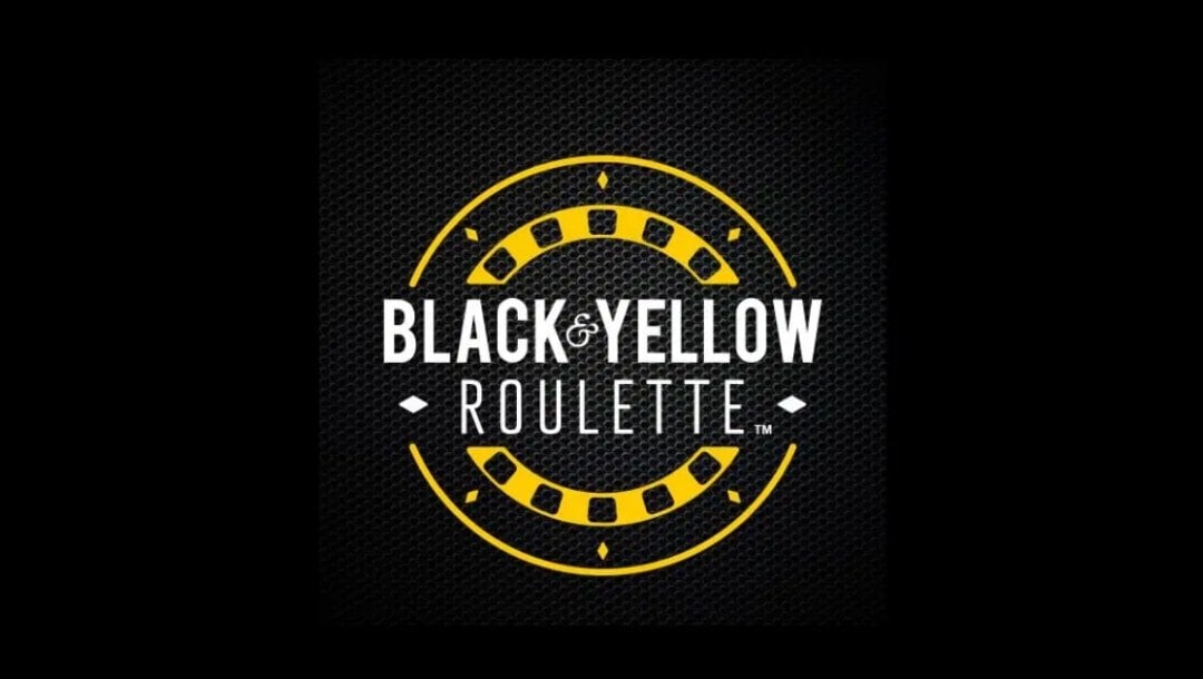 Black and Yellow Roulette logo on a dark textured background, featuring a stylised roulette wheel design in yellow and white text.