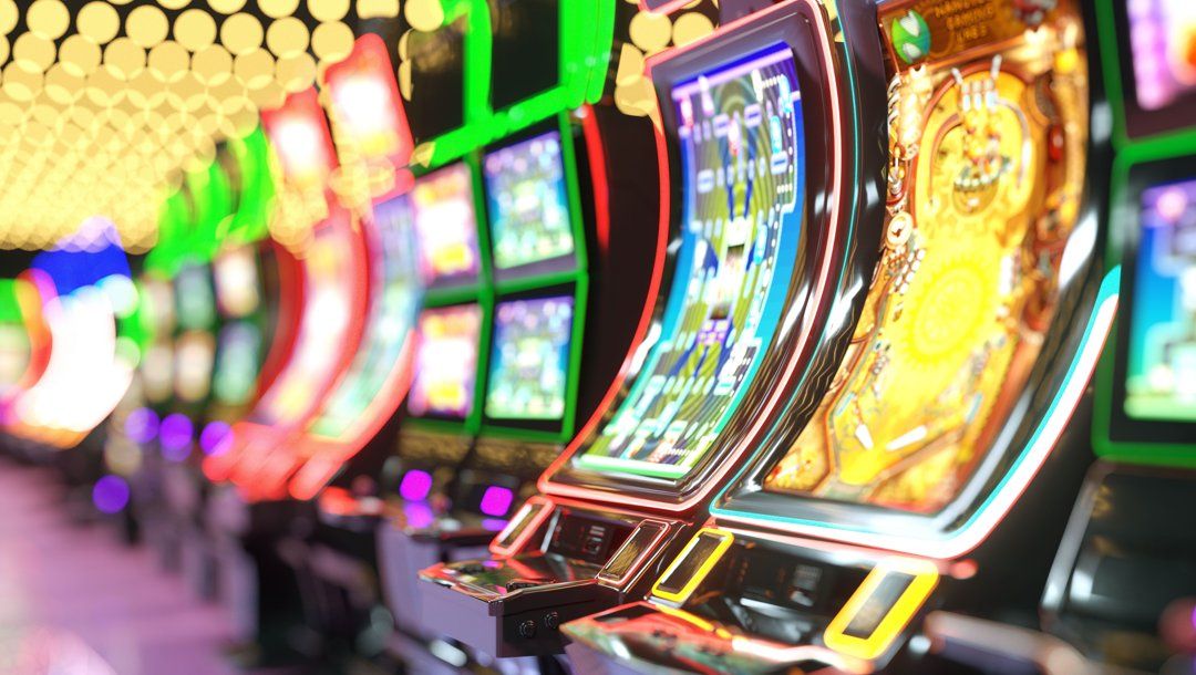 A row of slots in a casino.