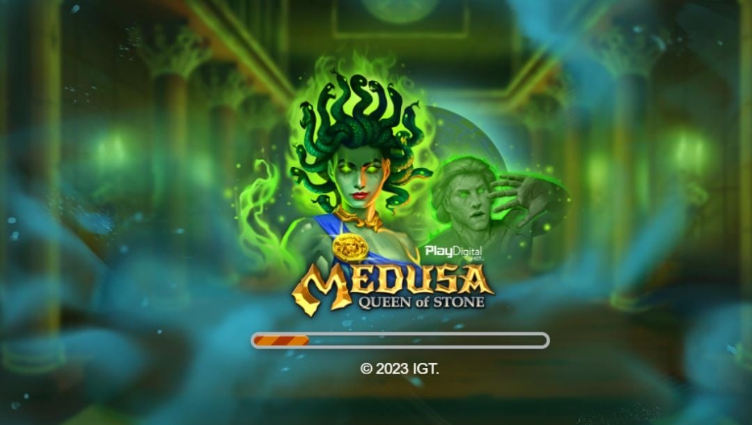 Screenshot of Medusa Queen of Stone online casino game loading screen.