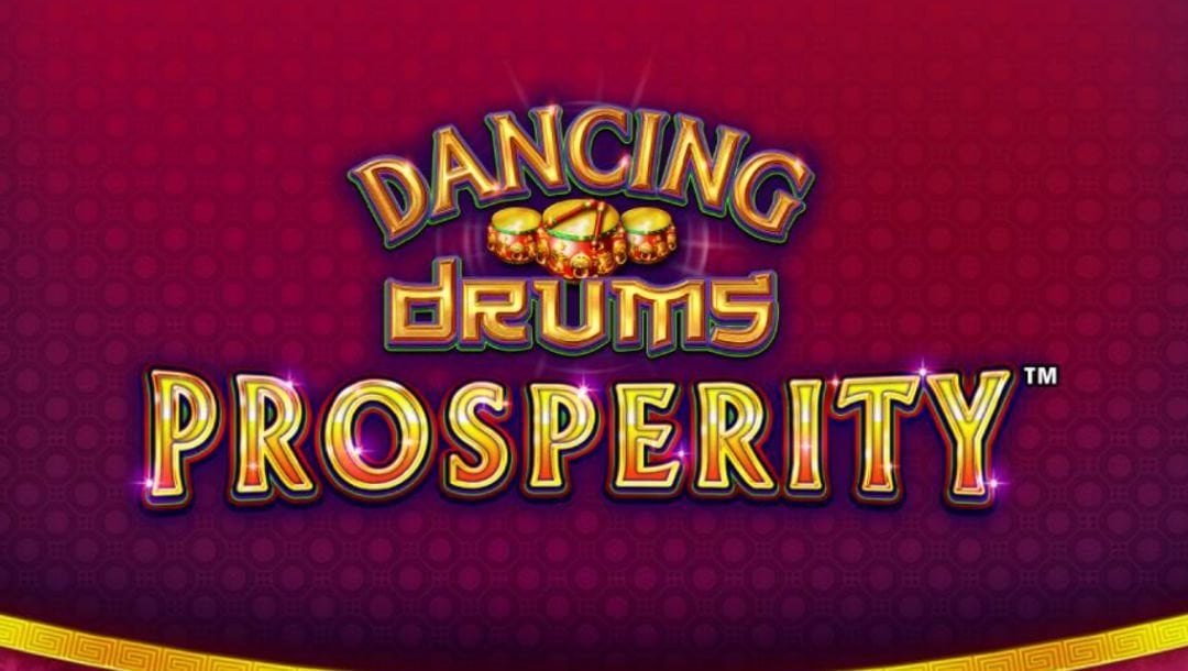 The title screen for Dancing Drums Prosperity, featuring the game logo in gold against a deep purple background.