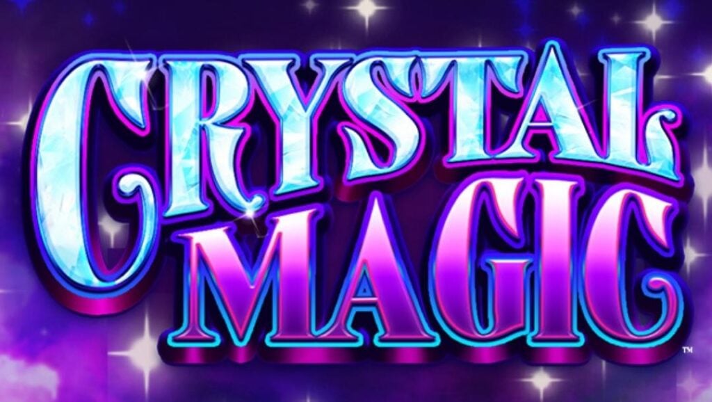 Crystal Magic title screen featuring the slot game’s logo with icy blue lettering over a purple starry background, styled with a glowing magical effect.
