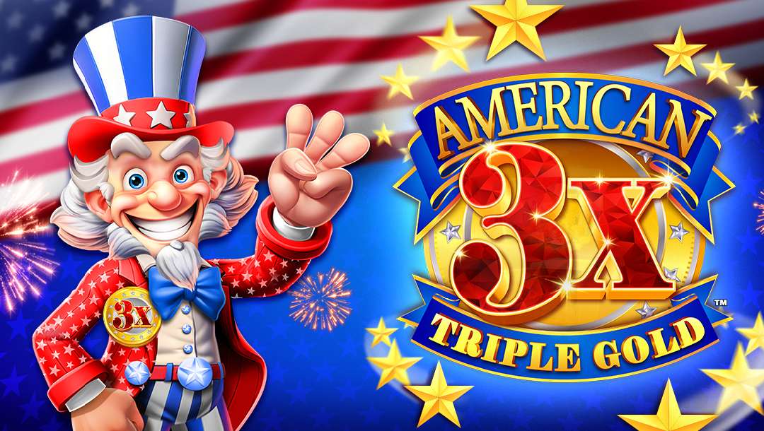 The American Triple Gold header. The background shows a stylized U.S. flag. In the foreground is the American 3X Triple Gold logo beside a cartoon Uncle Sam character wearing a patriotic hat and suit.