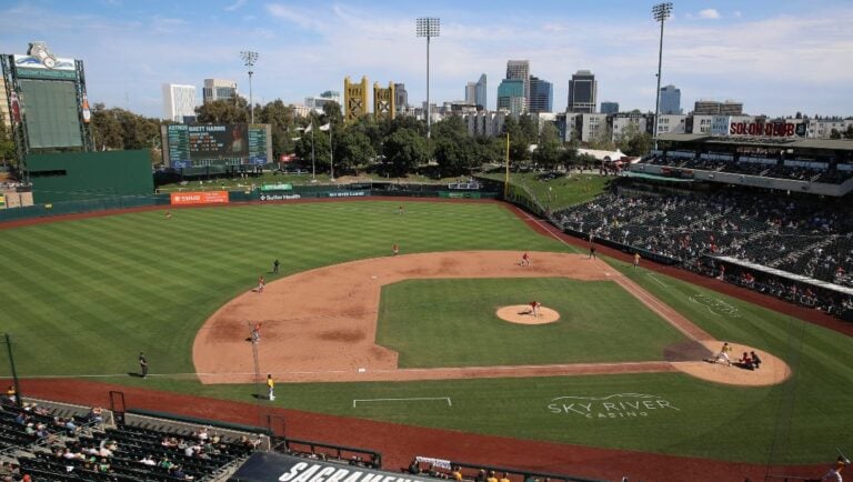 A general view of Sutter Health Park during the fifth inning of a baseball game as the Athletics take on the Houston Astros, Thursday, Sept. 25, 2025, in West Sacramento, Calif.