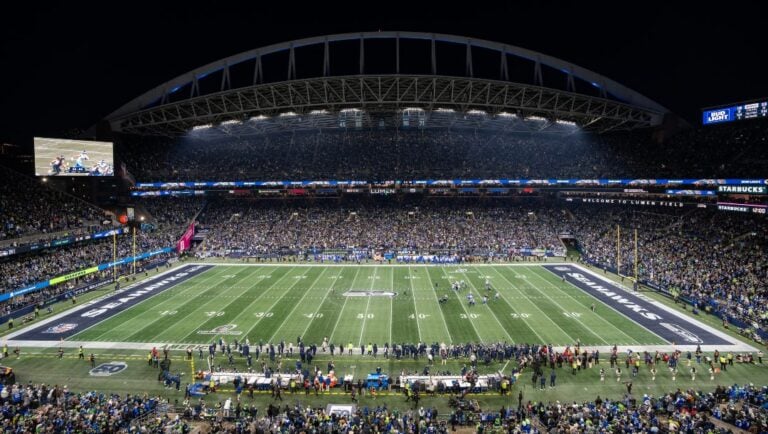 A general overall interior view of Lumen Field during the NFC Championship NFL football game, Sunday, Jan. 25, 2026, in Seattle.