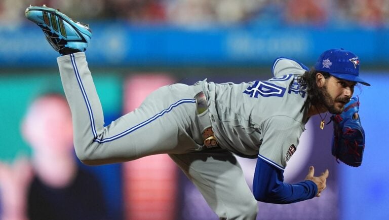 Toronto Blue Jays' pitcher Dylan Cease throws during the first inning of the MLB baseball All-Star Game between the American League and National League, Tuesday, July 14, 2026, in Philadelphia.