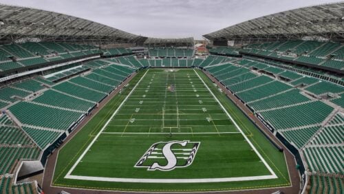 Wide interior view of Mosaic Stadium in Regina, Saskatchewan. Pictured on October 3, 2025